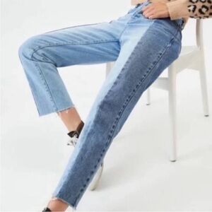 PacSun Button Fly Contrast Blue Colorblock Ankle Jeans